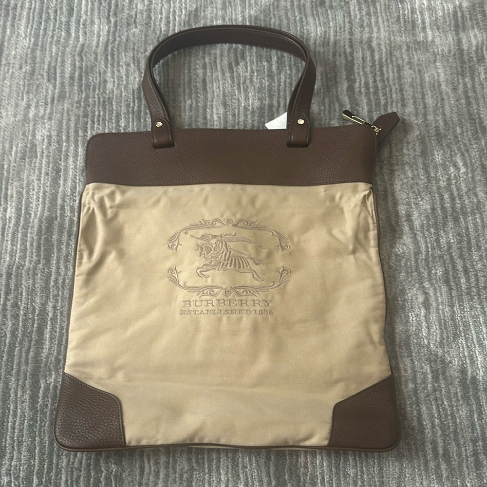 BURBERRY Stowell Vintage Canvas Bag Beige shoulder bag with Brown Leather NEW